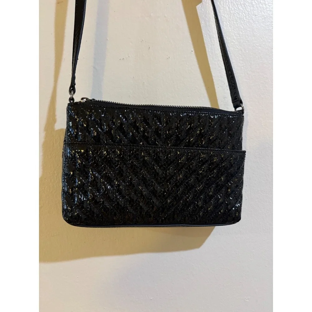 Karl Lagerfeld Paris Quilted Patent Leather‎ Cosmetic Pouch Black